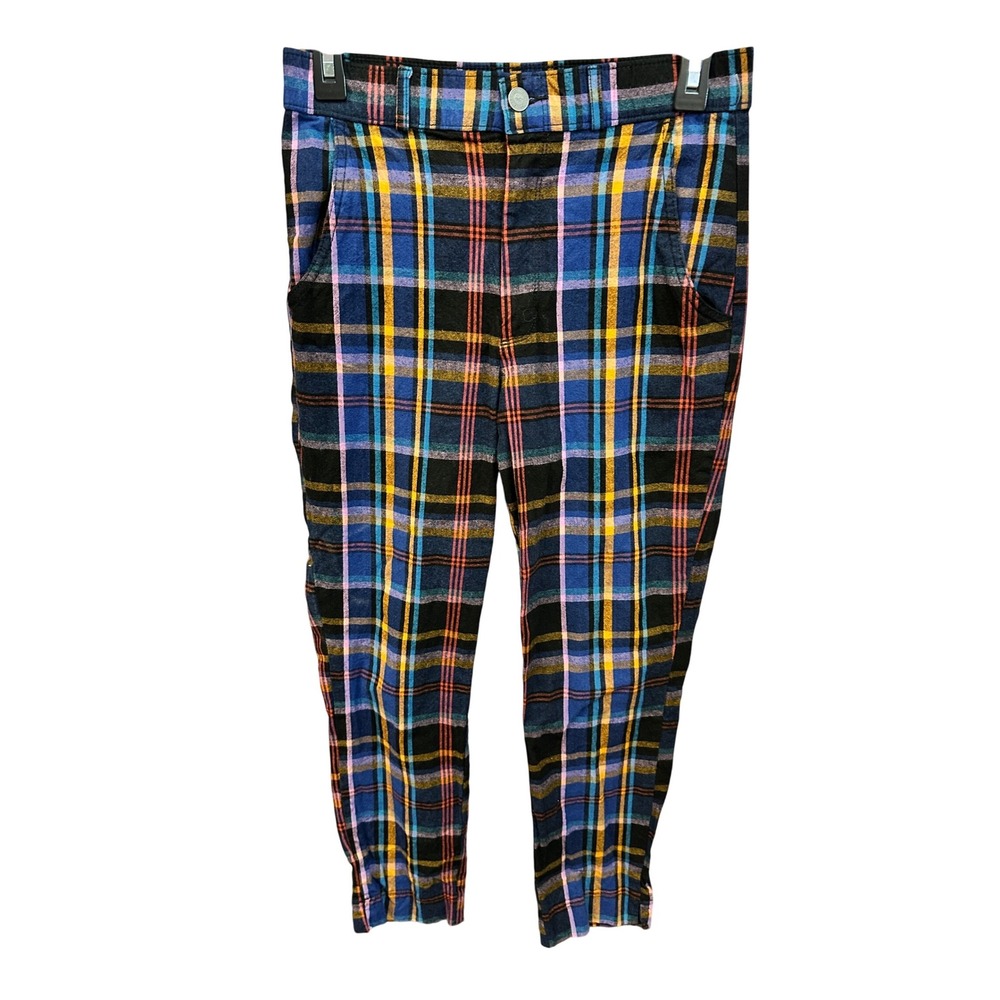Hollister Ultra‎ High Rise Plaid Pants Womens Small Blue Yellow Pink Black